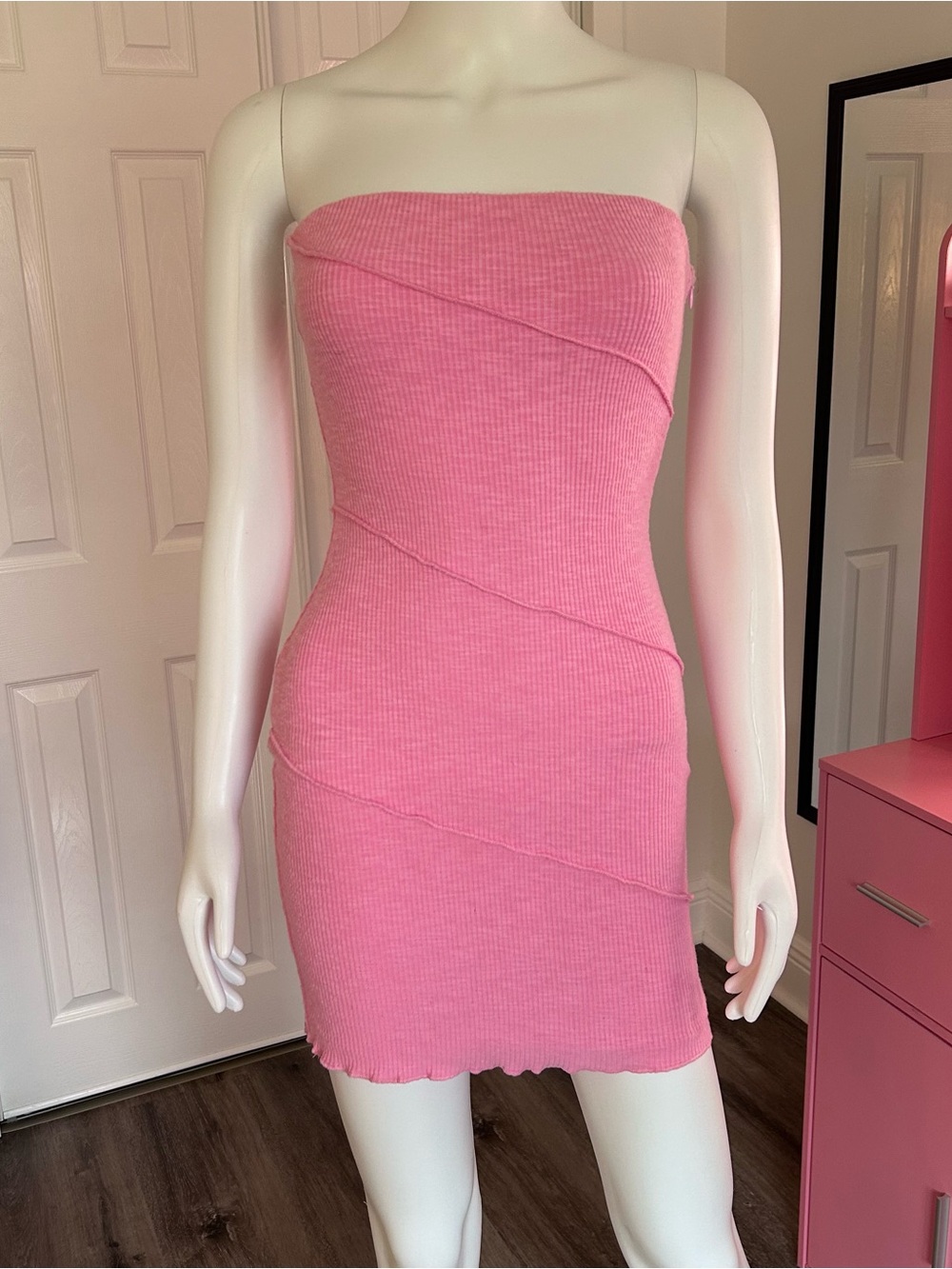 Princess Polly Strapless Ribbed Mini Dress in Pink